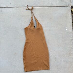 Tan halter bodycon dress mini dress y2k